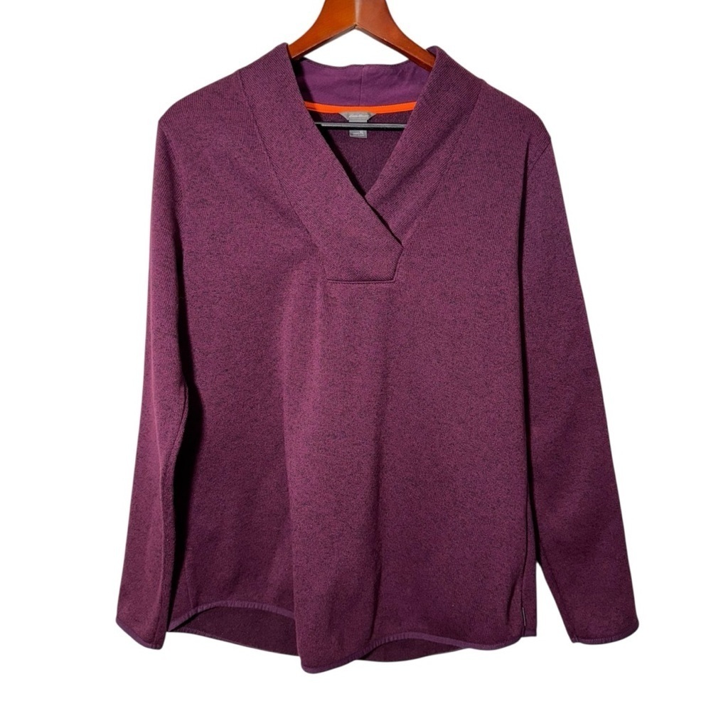 Eddie Bauer V-neck Plum Fleece Sweater Women's Size XL Outdoor Active